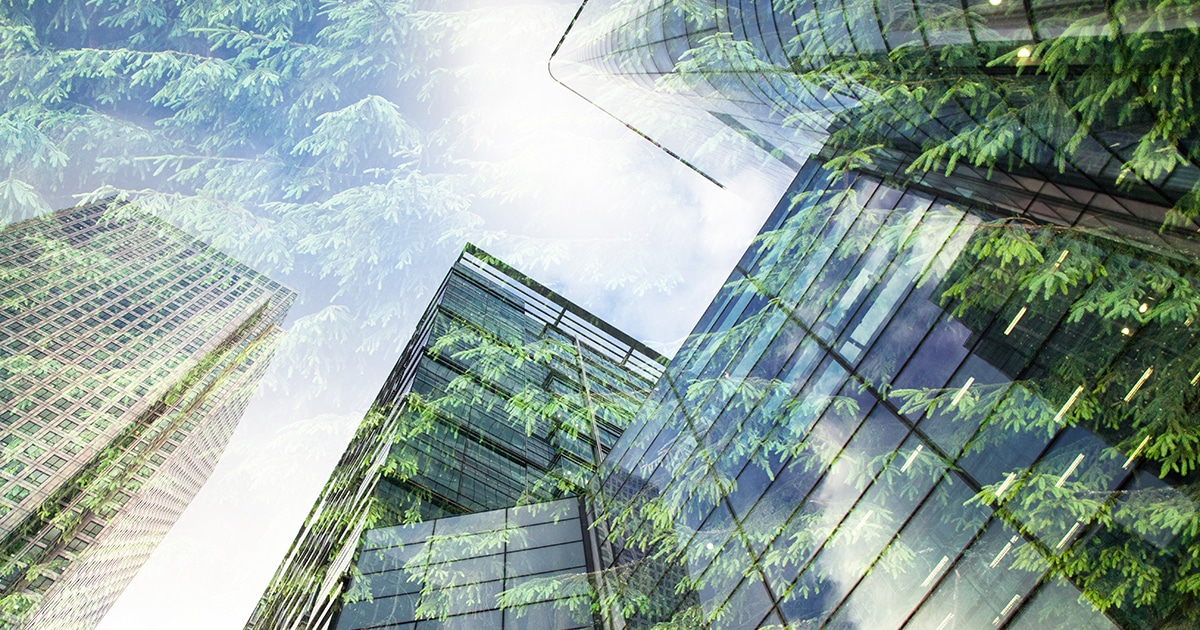 Buildings with trees overlay