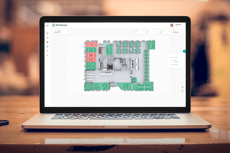 Laptop med skärmdump av planlösning för arbetsplats